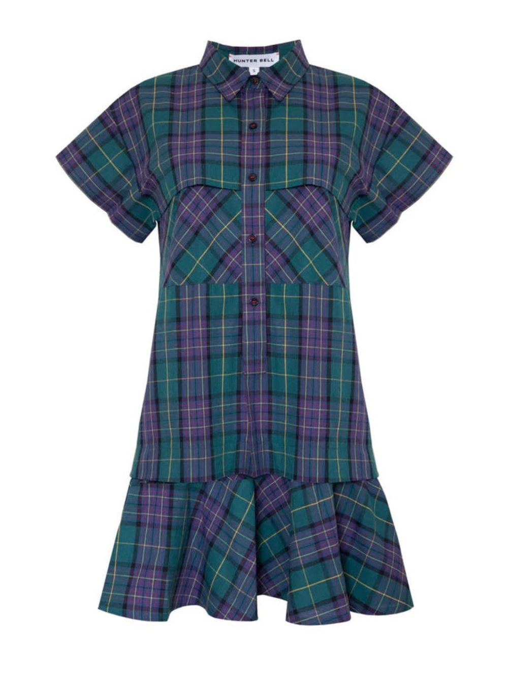 HUNTER BELL Addison Mini Dress Drop Waist Green Tartan Plaid Size Small VGUC - Picture 5 of 9